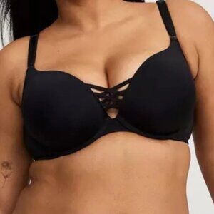 Torrid Curve XO‎ Plunge Push Up Bra Women’s Size 46DDD Underwire Black Lattice